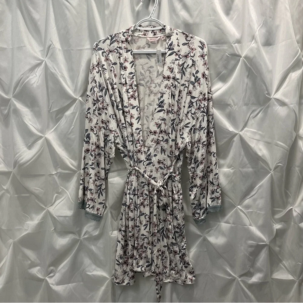 La Vie En Rose Soft jersey kimono with lace trim size medium - Picture 5 of 8